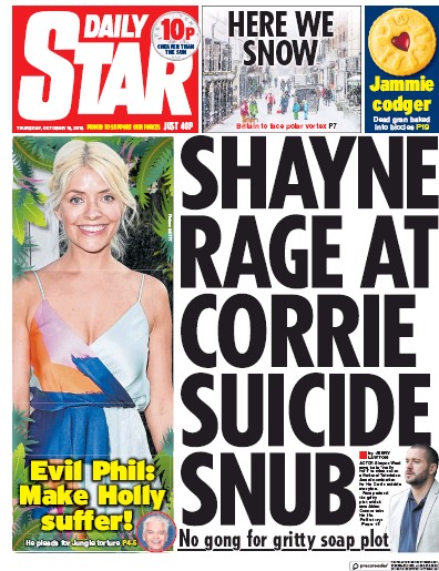 Daily Star Newspaper Front Page (UK) for 18 October 2018