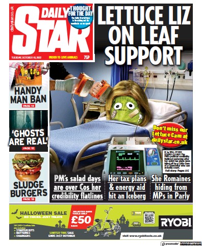 Daily Star Newspaper Front Page (UK) for 18 October 2022