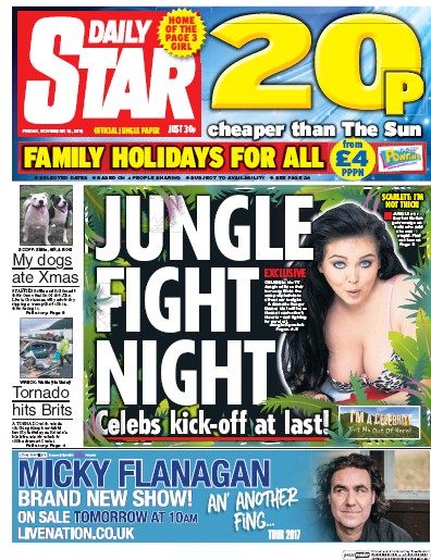Daily Star Newspaper Front Page (UK) for 18 November 2016