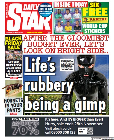 Daily Star Newspaper Front Page (UK) for 18 November 2022