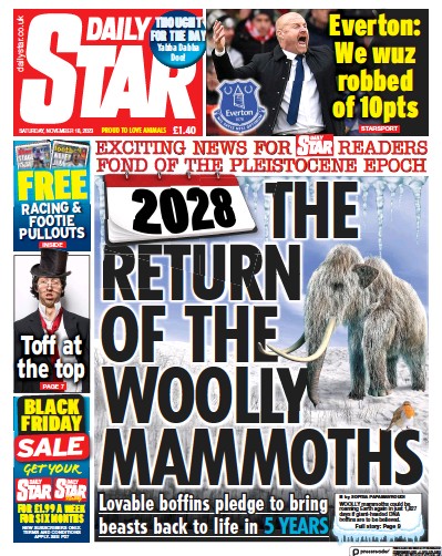 Daily Star Newspaper Front Page (UK) for 18 November 2023