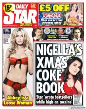Daily Star (UK) Newspaper Front Page for 18 December 2013