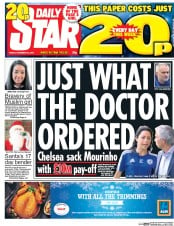 Daily Star (UK) Newspaper Front Page for 18 December 2015