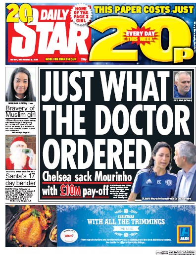 Daily Star Newspaper Front Page (UK) for 18 December 2015