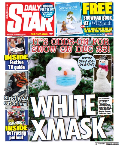 Daily Star Newspaper Front Page (UK) for 18 December 2021