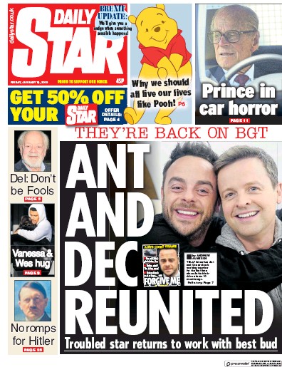 Daily Star Newspaper Front Page (UK) for 18 January 2019