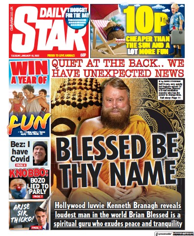 Daily Star Newspaper Front Page (UK) for 18 January 2022