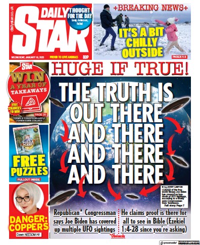 Daily Star Newspaper Front Page (UK) for 18 January 2023