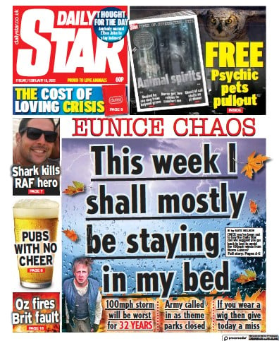 Daily Star Newspaper Front Page (UK) for 18 February 2022