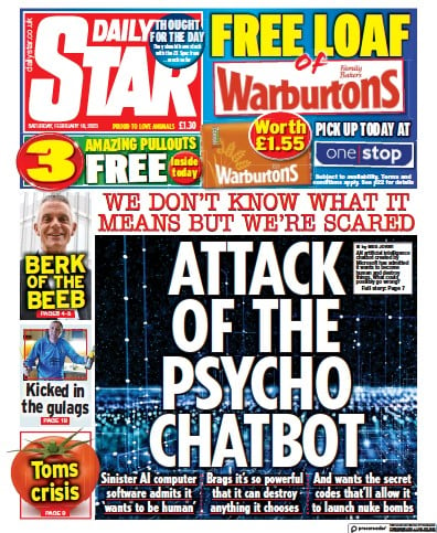 Daily Star Newspaper Front Page (UK) for 18 February 2023
