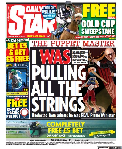 Daily Star Newspaper Front Page (UK) for 18 March 2021