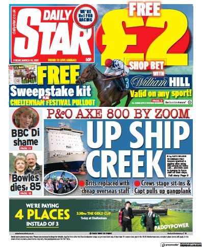 Daily Star Newspaper Front Page (UK) for 18 March 2022