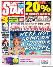 Daily Star (UK) Newspaper Front Page for 18 March 2023