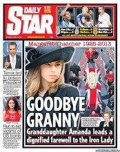 Daily Star Newspaper Front Page (UK) for 18 April 2013