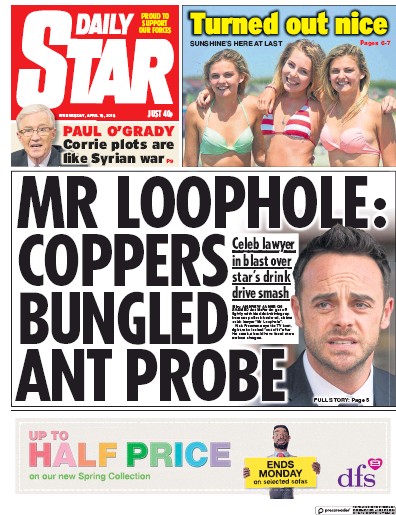 Daily Star Newspaper Front Page (UK) for 18 April 2018