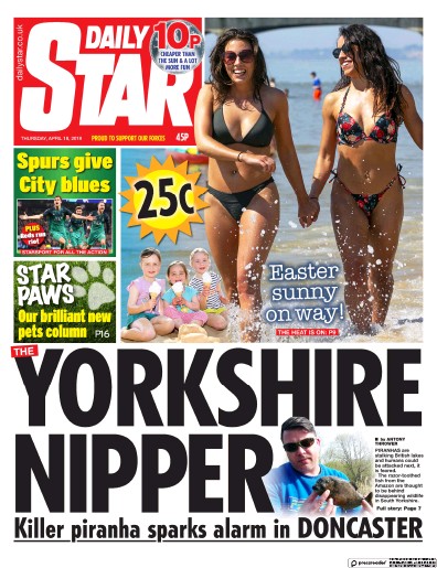 Daily Star Newspaper Front Page (UK) for 18 April 2019