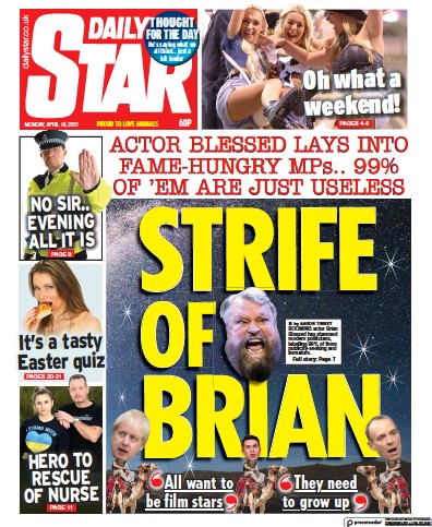 Daily Star Newspaper Front Page (UK) for 18 April 2022