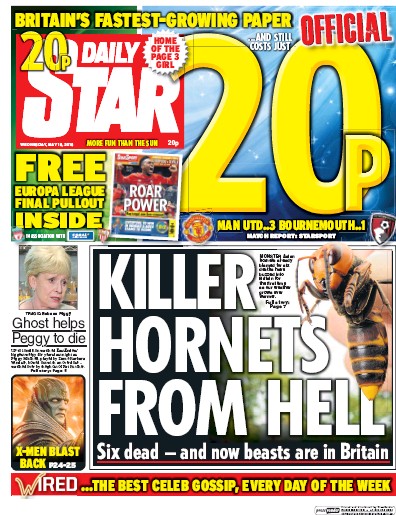Daily Star Newspaper Front Page (UK) for 18 May 2016