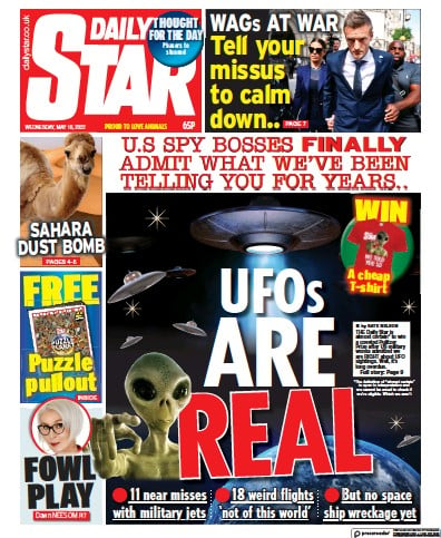 Daily Star Newspaper Front Page (UK) for 18 May 2022