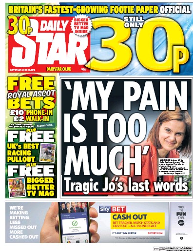 Daily Star Newspaper Front Page (UK) for 18 June 2016