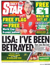 Daily Star (UK) Newspaper Front Page for 18 June 2018