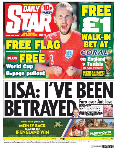 Daily Star Newspaper Front Page (UK) for 18 June 2018