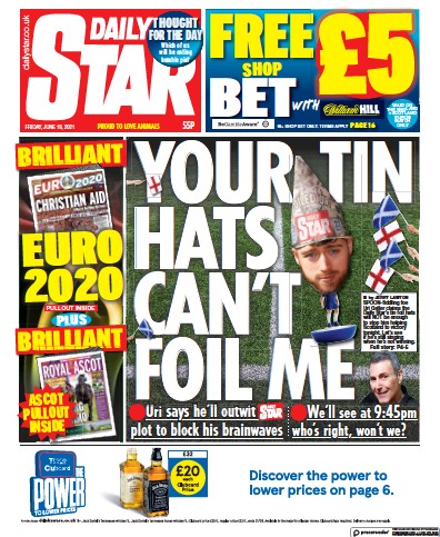 Daily Star Newspaper Front Page (UK) for 18 June 2021