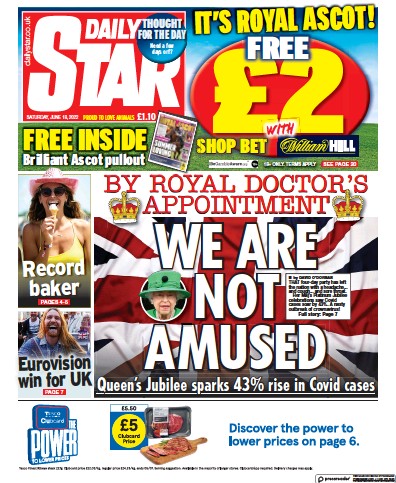 Daily Star Newspaper Front Page (UK) for 18 June 2022