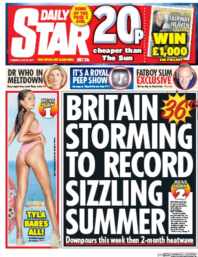 Daily Star Newspaper Front Page (UK) for 18 July 2017
