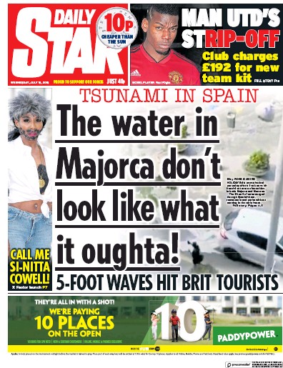Daily Star Newspaper Front Page (UK) for 18 July 2018