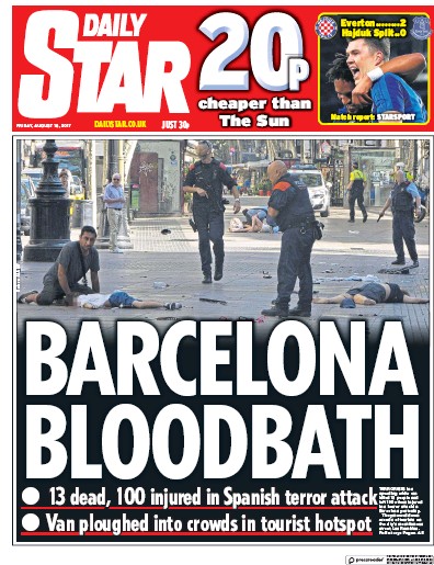 Daily Star Newspaper Front Page (UK) for 18 August 2017
