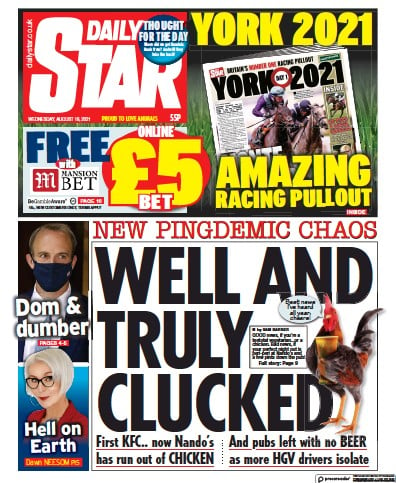 Daily Star Newspaper Front Page (UK) for 18 August 2021