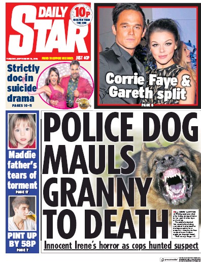 Daily Star Newspaper Front Page (UK) for 18 September 2018