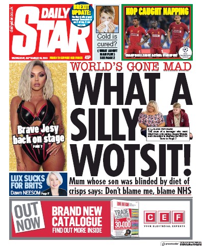Daily Star Newspaper Front Page (UK) for 18 September 2019