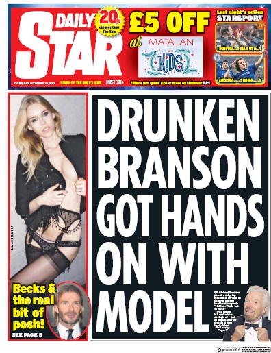 Daily Star Newspaper Front Page (UK) for 19 October 2017