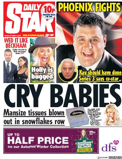 Daily Star Newspaper Front Page (UK) for 19 October 2018