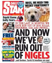 Daily Star (UK) Newspaper Front Page for 19 October 2021