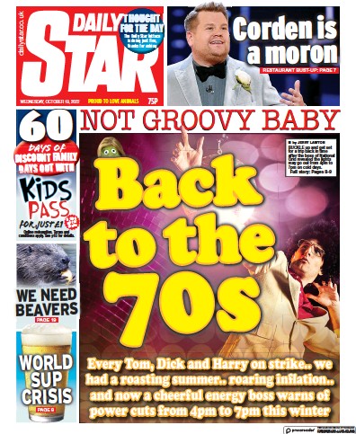 Daily Star Newspaper Front Page (UK) for 19 October 2022