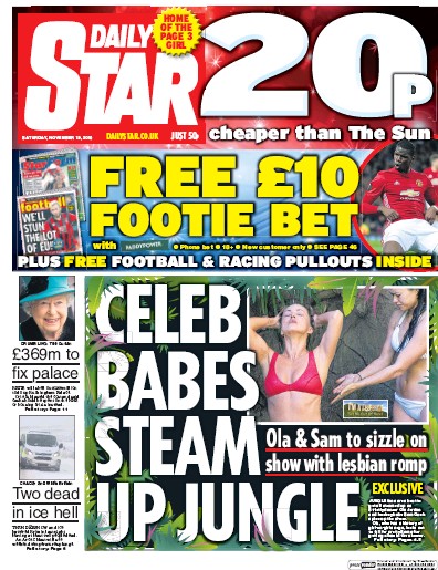 Daily Star Newspaper Front Page (UK) for 19 November 2016