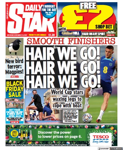 Daily Star Newspaper Front Page (UK) for 19 November 2022