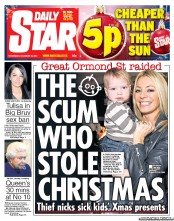 Daily Star (UK) Newspaper Front Page for 19 December 2012