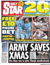 Daily Star (UK) Newspaper Front Page for 19 December 2016