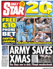 Daily Star (UK) Newspaper Front Page for 19 December 2016