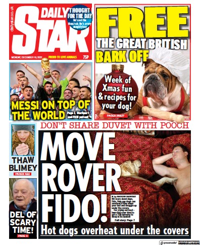 Daily Star Newspaper Front Page (UK) for 19 December 2022