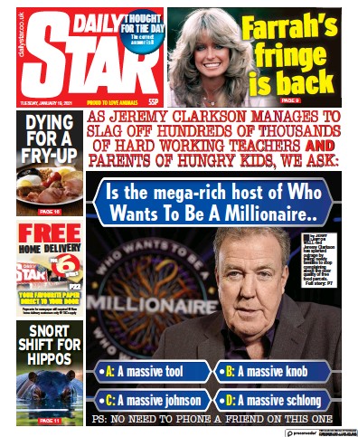 Daily Star Newspaper Front Page (UK) for 19 January 2021