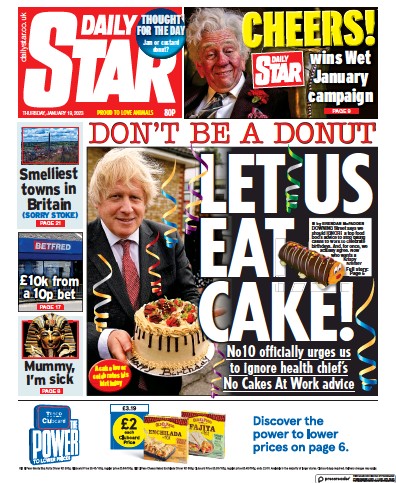 Daily Star Newspaper Front Page (UK) for 19 January 2023