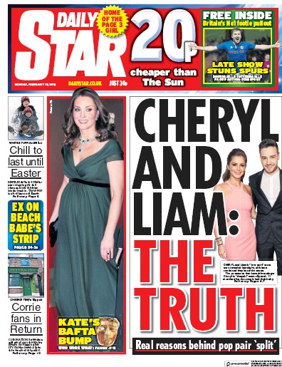 Daily Star Newspaper Front Page (UK) for 19 February 2018