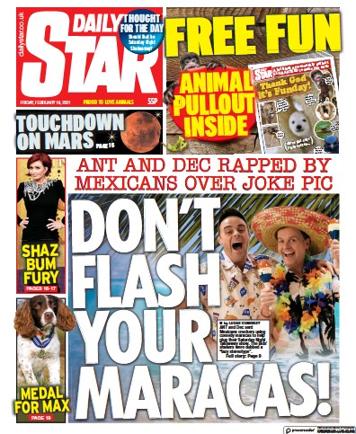 Daily Star Newspaper Front Page (UK) for 19 February 2021