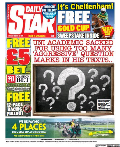 Daily Star Newspaper Front Page (UK) for 19 March 2021
