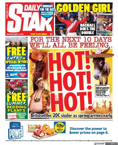 Daily Star Newspaper Front Page (UK) for 19 March 2022